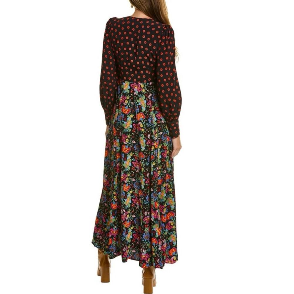 BODEN Blouson Sleeve Floral Maxi Dress V Neck Size 2P Black Red - Picture 2 of 14
